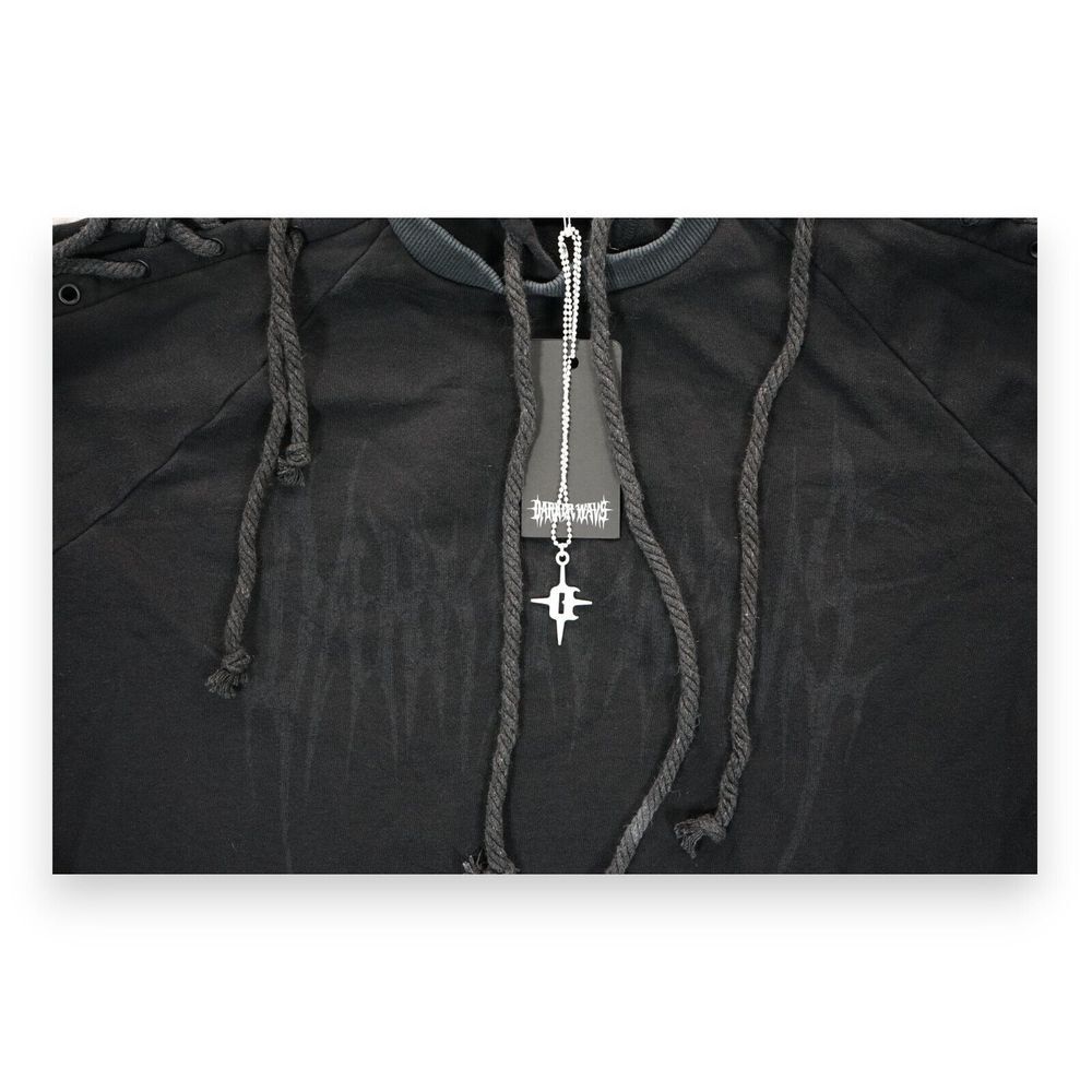 NWT‎ Darker Wavs Gothic Tassel Sleeve Hoodie Sweatshirt Black Men's Small - Picture 9 of 10